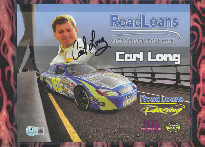 Most Pizzas Delivered Carl Long Signed 8x10 2-Sided NASCAR Hero Photo Card (BAS)
