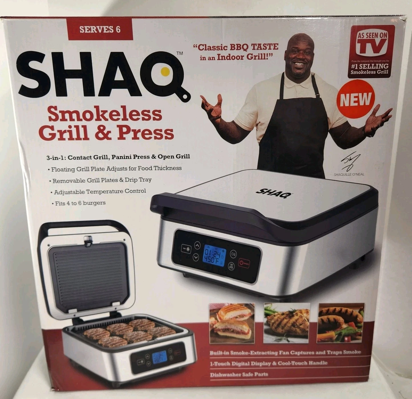 SHAQ 3-in-1 Smokeless Grill and Press New Open Box