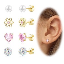 Hypoallergenic Earrings for Girls Toddler Surgical Steel Screw Gold Cute Mixed