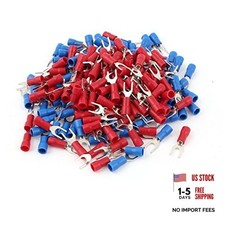 22-16 AWG Wire Cable Connector Fork Spade Terminal 8 with 200 Piece, Red/Blue