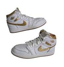 Nike Air Jordan 1 Retro High OG Shoes Youth Size 2Y White Gold FD2597-107