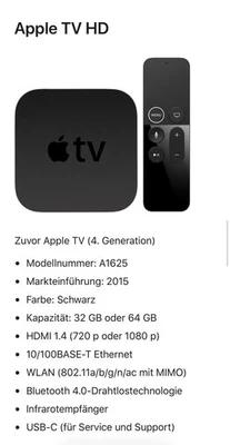 Apple TV HD 4th Generation A1625 - Bild 1 von 4