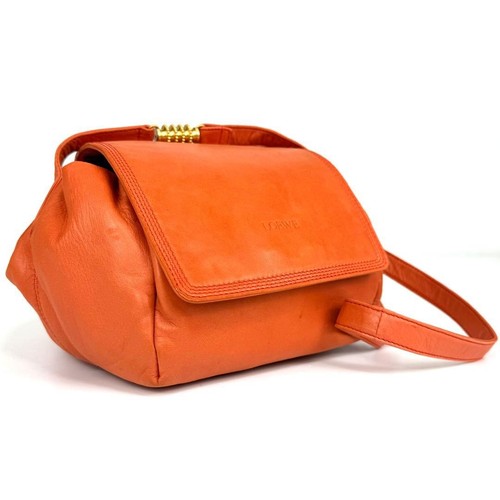 LOEWE Orange Leather Shoulder Bag Vintage Gold Hardware Authentic Spain