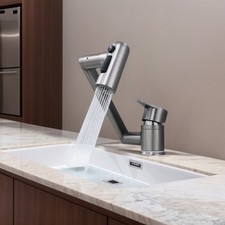 304 Stainless Steel Folding Kitchen Tap 1080 Degree Rotating Spout with 3 Modes