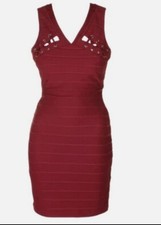 Guess Women's Wine Lace-Up Bandage Bodycon Dress, Gold Accents, NWOT, Sz. 10