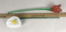 Murano Style Hand Blown Art Glass Flower Stems Tulip Calla Lily Pair 14"