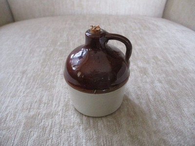 Vintage Two Tone Stoneware Whiskey Mini Crock Miniature Jug