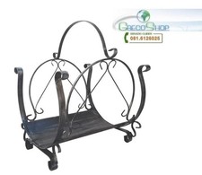 Portalegna/Porta legna/legno per camino con manico in ferro battuto