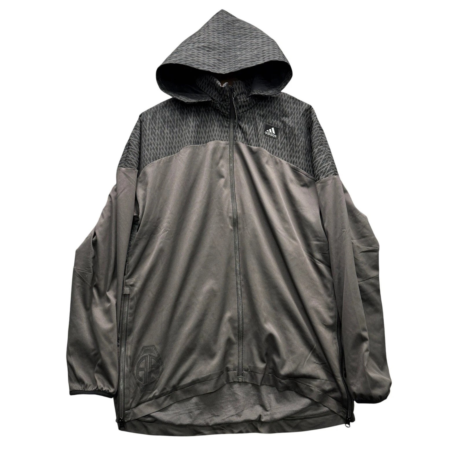 Adidas Mens Gray Geometric Pattern Full Zip Training Hoodie AP0168 Size L