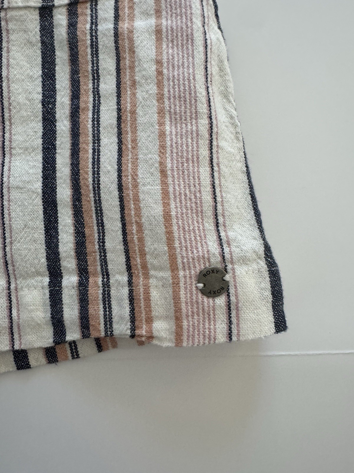 Roxy Striped Button Front A-Line Short Skirt with… - image 7