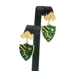Medieval Green Enamel Gold-Tone Heraldic Shield Earrings