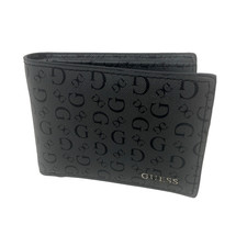 GUESS Carter Men  s Bifold Wallet Faux Leather Logo Print Slim Billfold   Coal