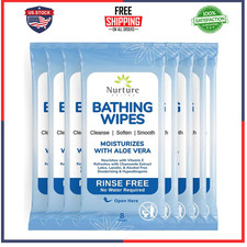 Nurture 64 Pack Rinse-Free Bathing Wipes Adults Aloe Sensitive Skin Disposable