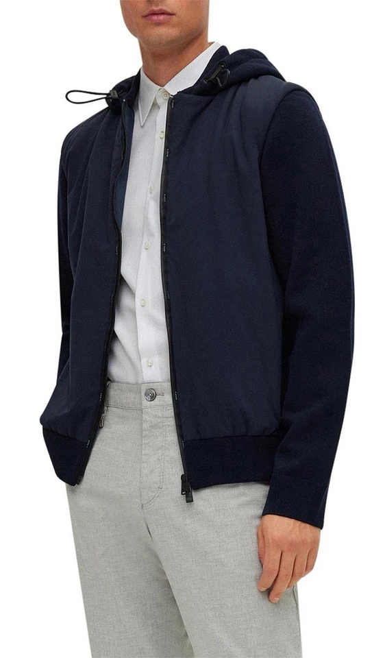 Hugo Boss Men's Hybrid Full Zip Wool Jacket Hooded Navy Size S RRP £599 - Image 2 of 4