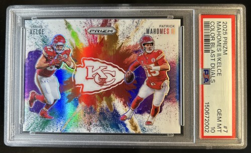 2025 Panini Prizm Patrick Mahomes II Travis Kelce Color Blast Dual #7 PSA 10