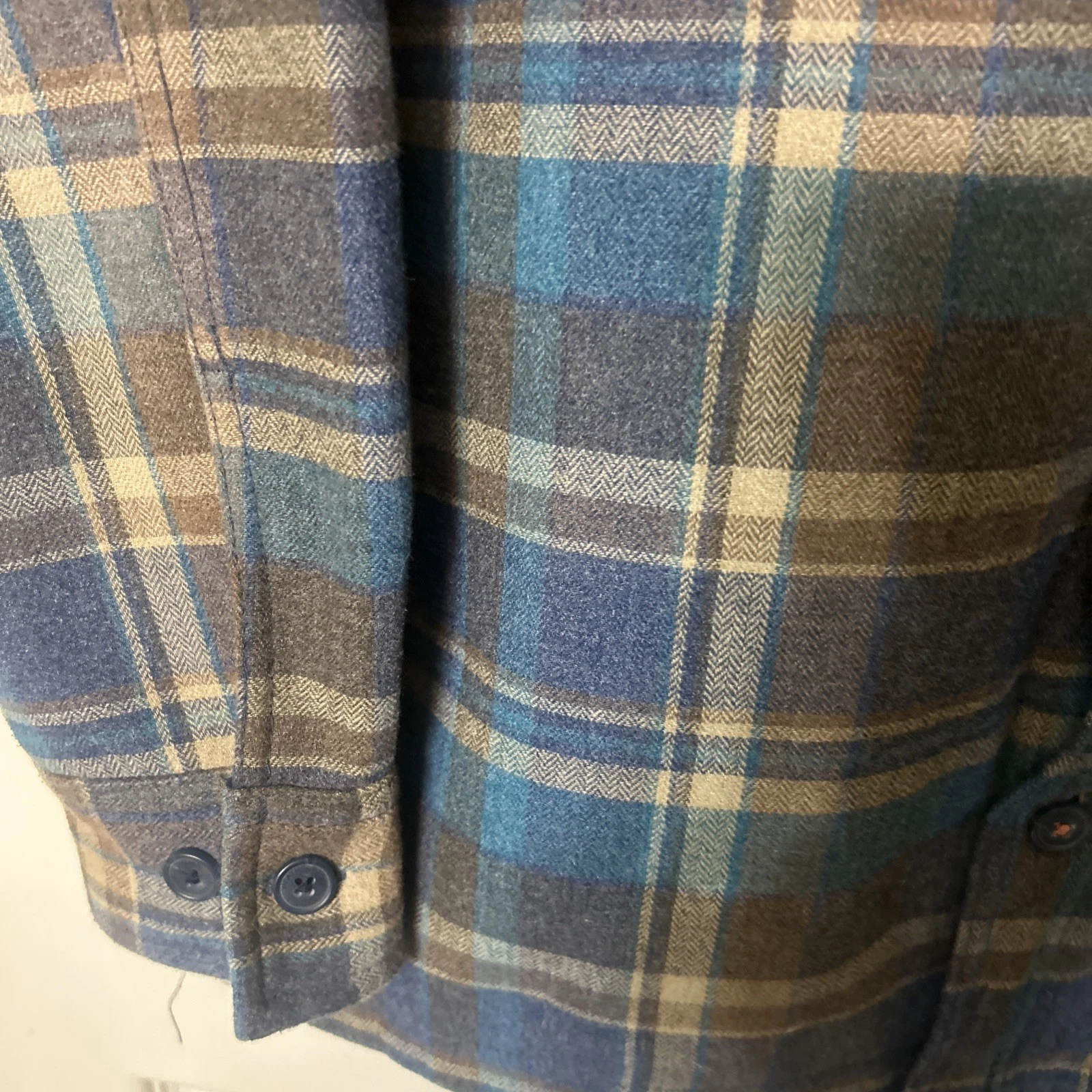 Weatherproof Men's S Flannel Plaid Fleece Blue Brown Button Down Barn Jacket - product detail image 5