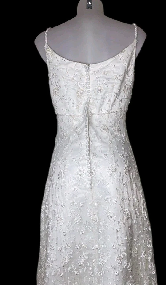 Vtg 90s Womens Victorian Ivory Lace Embroidered Beaded Bridal Maxi Dress Sz 10 - Image 4 of 4
