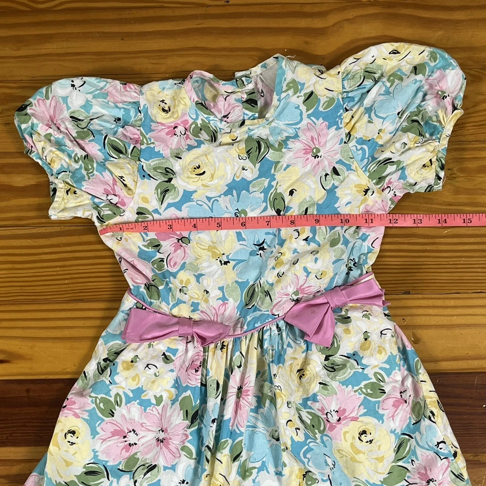 Vintage 1990s Sz 5 Floral Party Dress Net Petticoat Bows Ruffles Me Too USA Made - Image 3 of 4