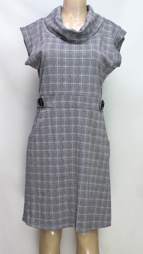 Papillon Cowl Neck Sweater Dress Short Sleeve Plaid Grey W/ Pockets Size XL (10) - Picture 2 of 9