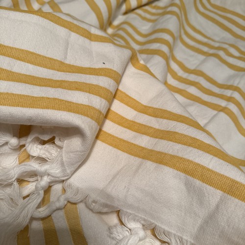 Serena & Lily Sunflower Yellow Pinstriped Fouta Towel New With Tags 78" x 70" - Picture 7 of 11