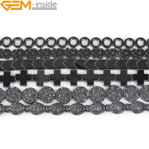 Cuentas de hematita negras naturales fabricación de joyas poder energía chakra 15" moneda cruz - Imagen 2 de 360