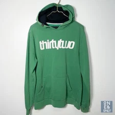 THIRTYTWO Double Basic HD Hoodie Green White Logo Pullover Sweatshirt Men Medium