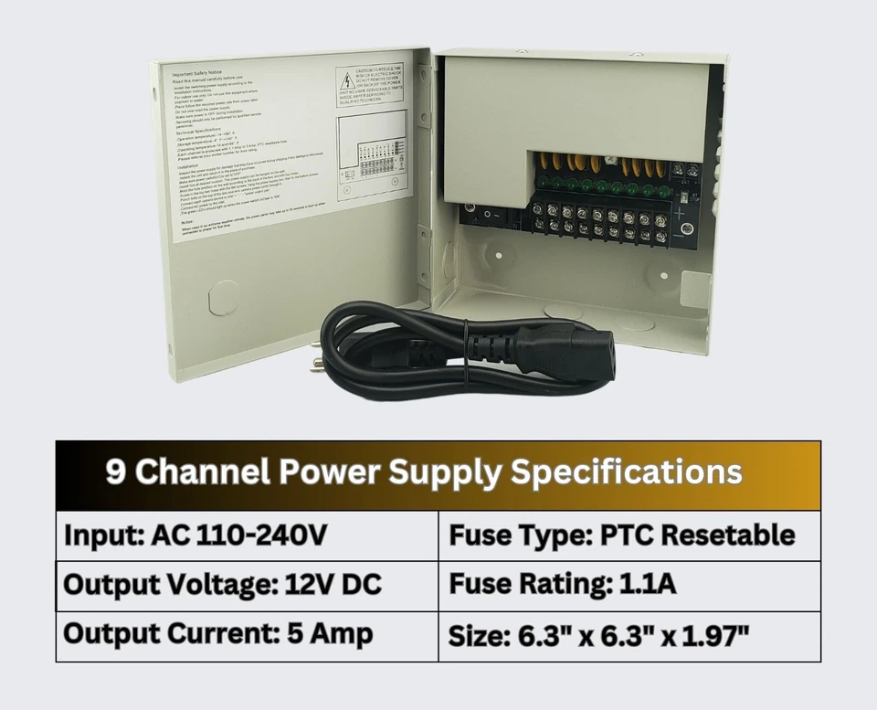 9 Channel DC 12V 5 Amper 5A CCTV Security Camera Power Supply Distribution Box - Image 3 of 4