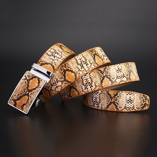 Men Genuine Leather Snake Skin Embossed Exact Fit Automatic Buckle Ratchet Belt - Picture 16 of 27
