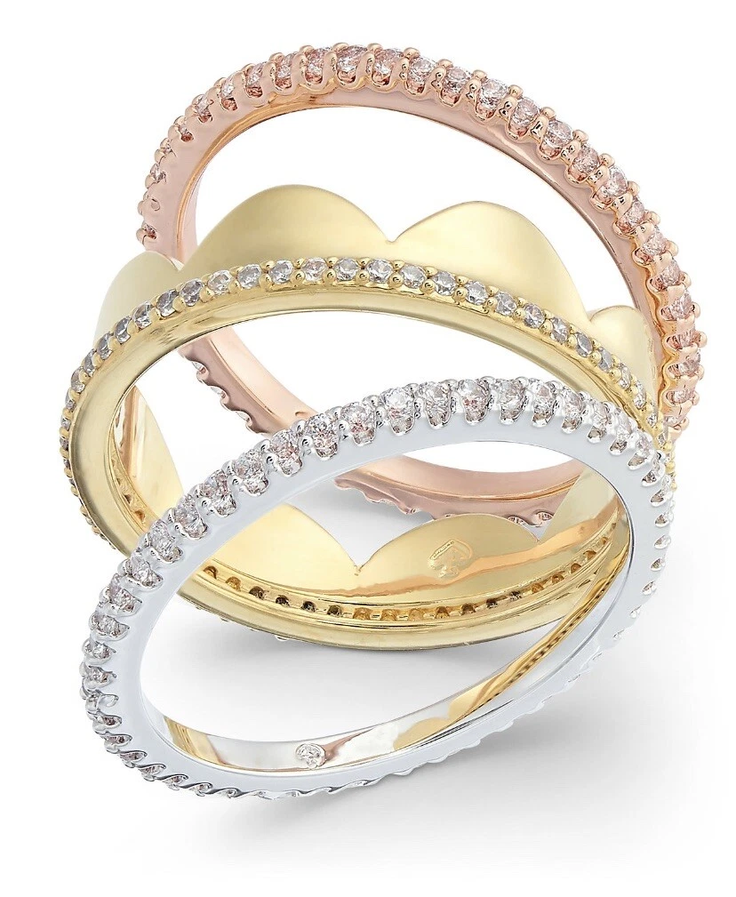 98 KATE SPADE 3 PC CZ STACKABLE RINGS Tri TONE SIZE 7 A360 eBay
