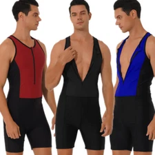 Men Sleeveless Swim Racerback Wetsuit Wrestling Singlets Jumpsuit Underwear