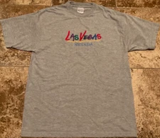 VINTAGE LAS VEGAS NEVADA EMBROIDERED T-SHIRT ( MENS XL ) GRAY PREOWNED