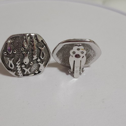 Pendientes Judy Lee Vintage Piedra de Plata Tema Pez Forma Hexágono Buen Estado - Imagen 5 de 9