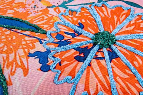 BOHO FLOWERS Embroidered Cushion Square Decorative Throw Pillow 18x18" - Picture 7 of 12