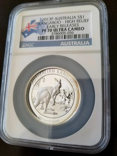 2013-P Australia HIGH RELIEF Silver Kangaroo coin NGC PF70 ULTRA CAMEO EARLY REL