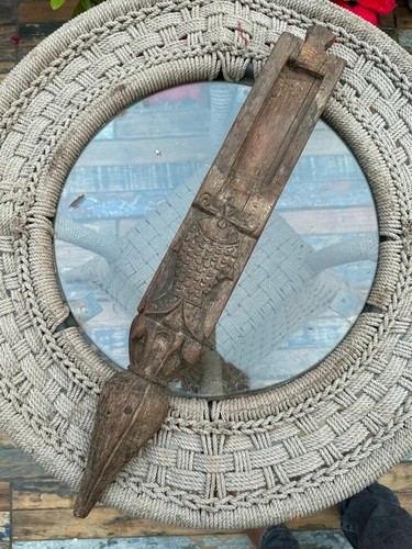 1700's Ancient Wooden Hand Carved Fish Figure Carving Wall Hanging Door Panel