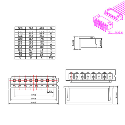 XH2.54mm Connectors JST Wire 2 3 4 5 6 7 8 910Pin Male