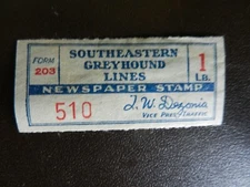 *SOUTHEASTERN GREYHOUND LINES* VINTAGE BUS/LUGGAGE LABEL.  Approx. 1.75" x 0.75"