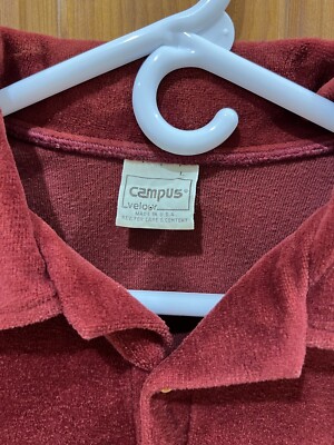 RARE 70/80 s Size L Campus  Burgundy Velour Pullover Sweater USA Made