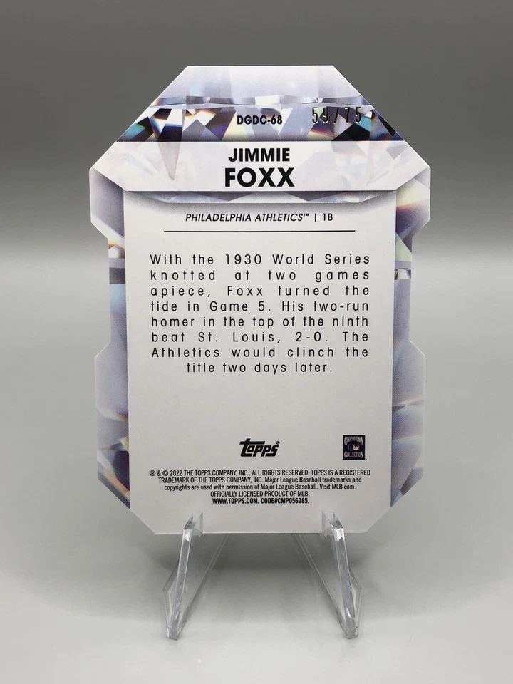 2022 Topps Update #DGDC-68 - Jimmie Foxx Diamond Greats Die Cut Gold /75 SP - Image 2 of 2