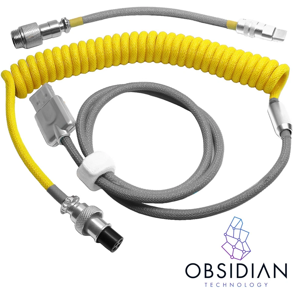 Yellow Keyboard Coiled Cable & PSU Extension Kit Braided Gaming PC Custom Combo - Image 3 of 4