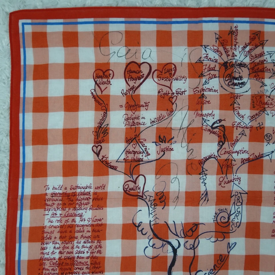 M715 Vivienne Westwood Red Plaid Cotton Scarf Scarves Pocket Square 18.5" X 19" - Image 2 of 4