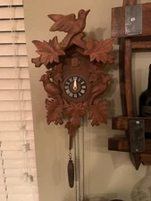 Rare beautiful deep carved wood Cuckoo clock traditional style 1960s.... WORKING