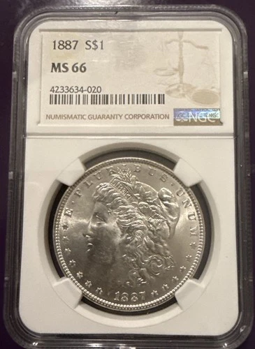 1887 U.S. $1 Morgan Silver Dollar NGC MS66 ~ Pretty Reverse Toning