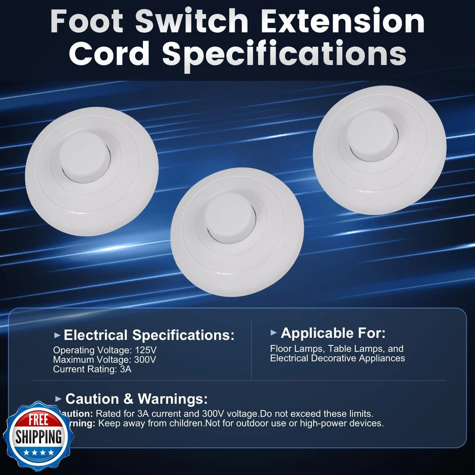 3-Pack Floor Lamp Foot Switch, Spring On/Off, White, 125V/3A, LED Lights - Image 3 of 4