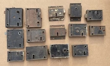 OUTSTANDING Bulk Lot of (14)  Antique DOOR RIM LOCKS Mixed Sizes Applied on door