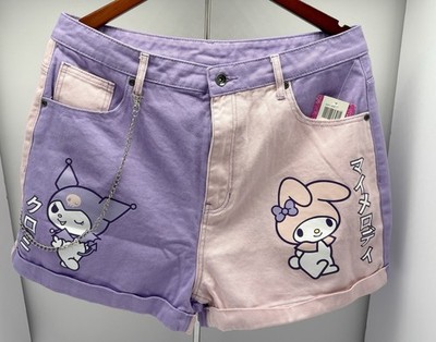 Sanrio My Melody & Kuromi Sz 15 Juniors Pastel Color Block Denim Shorts New Tag
