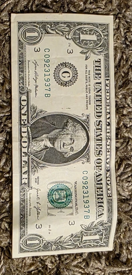 September 23th, 1937 Birthday Note $1 One Dollar Bill Fancy Serial Number - Image 2 of 3