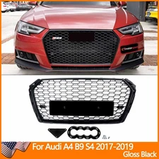 For 2017-2019 Audi A4 S4 B9 RS4 Style Honeycomb Mesh Front Grille Black Grill