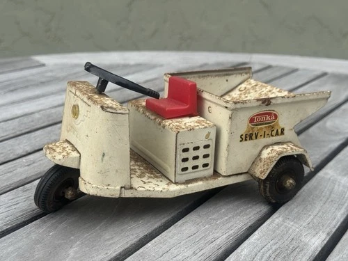 Vintage Tonka Ser-Vi-Car White Pressed Steel Tricycle Scooter  All Original