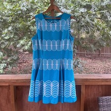 Taylor Turquoise And White Printed Sleeveless Mini Dress Size 14